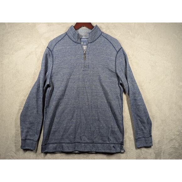 Tommy Bahama Sweater Men MEDIUM Blue Pullover Quarter Zip Reversible Sweatshirt - Picture 1 of 11